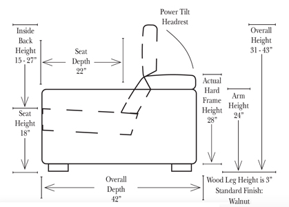 Bergamo 8' Power Seat Dimensions